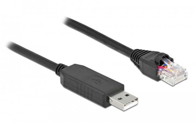 Delock Serielles Anschlusscable Mit Ftdi Chipsatz, Usb 2.0 Typ-A Stecker Zu Rs-232 Rj45 Stecker 1 M Schwarz