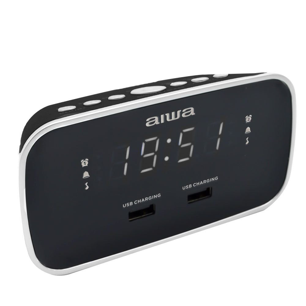 Reloj Despertador Con Radio Aiwa Cru-19 Black 2 Puertos Usb De Carga 5v 2.4a