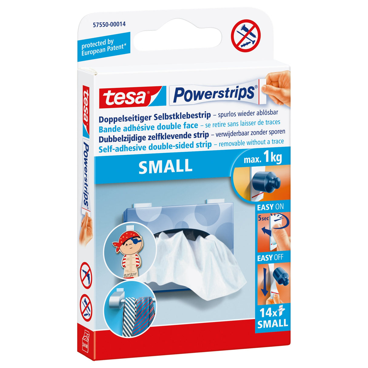 Tesa Powerstrips Small, Adhesivo Blanco, 14 Piezas