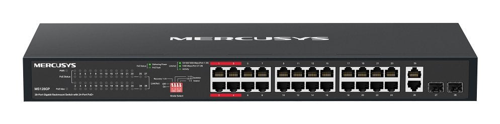 Switch Poe+ No Gestionable Mercusys Ms128gp 28p 28xrj45 1gb 24xpoe+ 2xsfp Gb 295w 250m