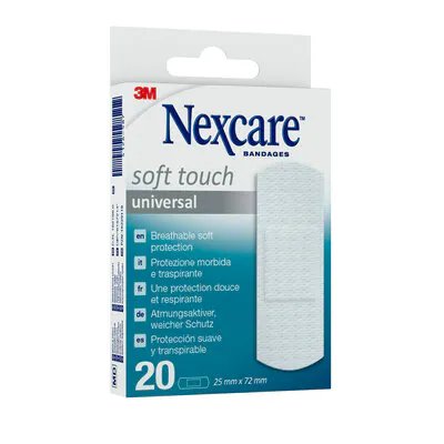 Nexcare Universal Soft Touch Pack De 20 Apositos Para Heridas - 25x72mm - Transpirable - Tacto Agradable - Blanco