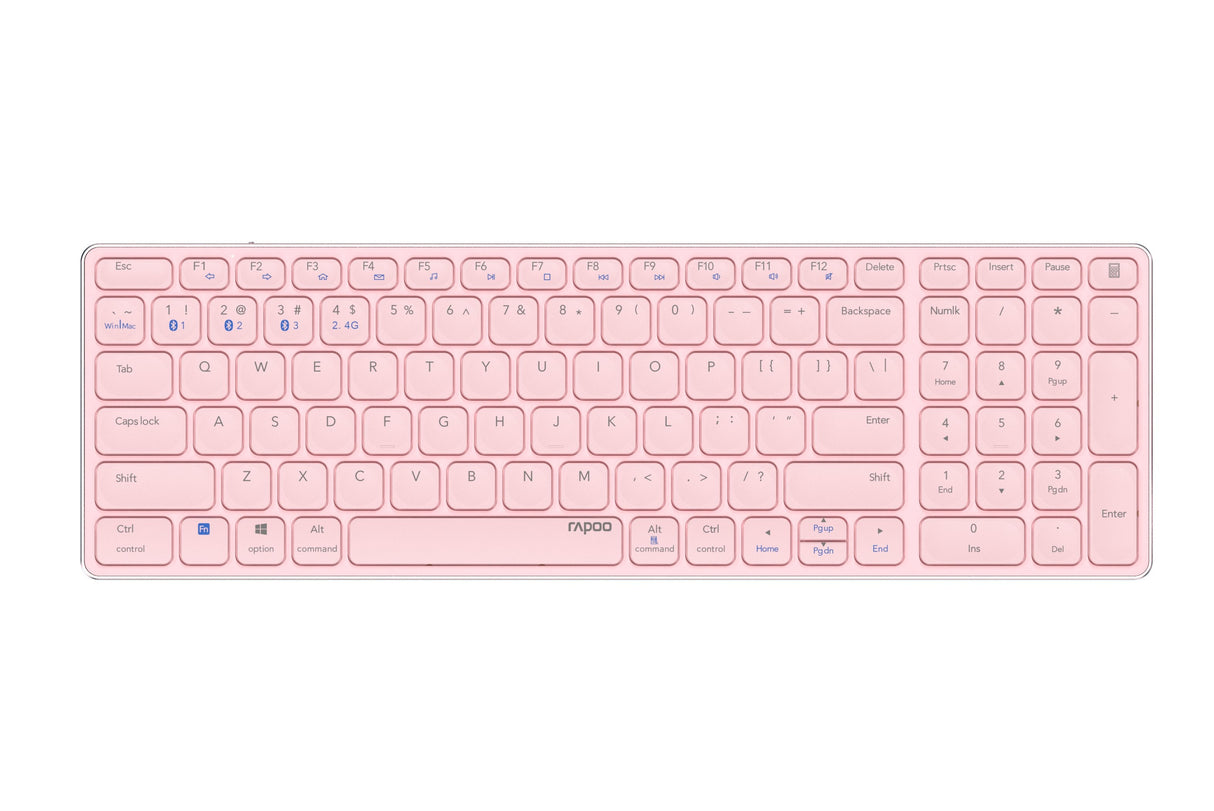 Teclado Rapoo Wireless Y Bluetooth E9700m Portugues 2.4ghz Bt 3.0 5.0 Diseã±O Ultrafino Bateria Rosa Base Aluminio Multi Mode
