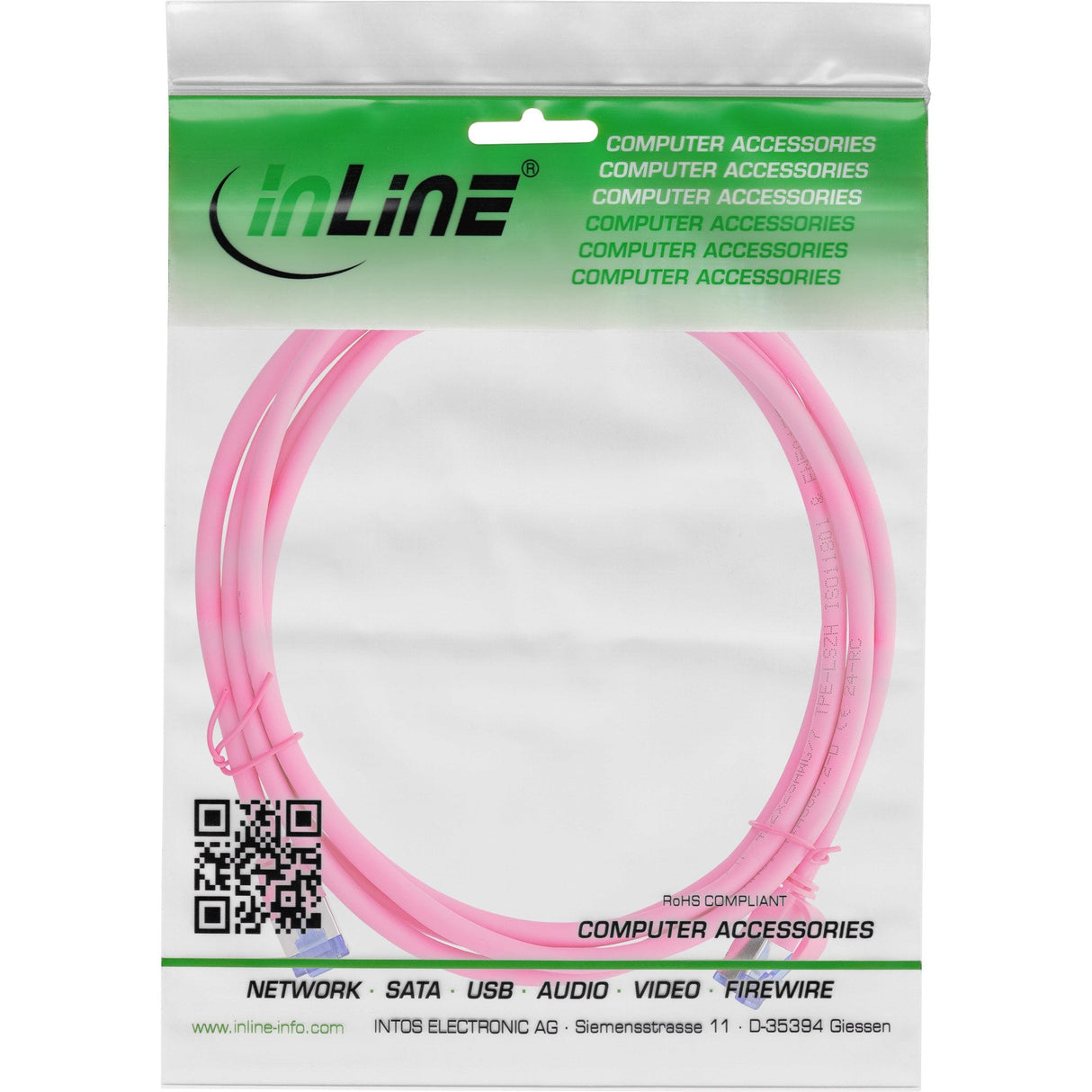 Inline® Cable De Red Slim, Cat.6a, S/Ftp, Tpe (Lszh) Flexible, Poe, Magenta, 3m