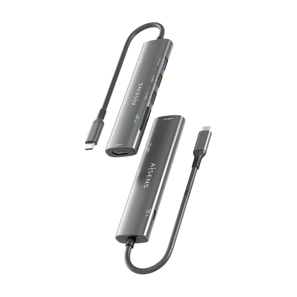 Aisens Usb-C Dock 7 En 1, Usb-C A 1xhdmi, 2xusb-A Usb2.0, 1xusb-A Usb3.0, 1xusb-C Pd 100w, 1xsd, 1xmicro Sd, Gris, 15cm