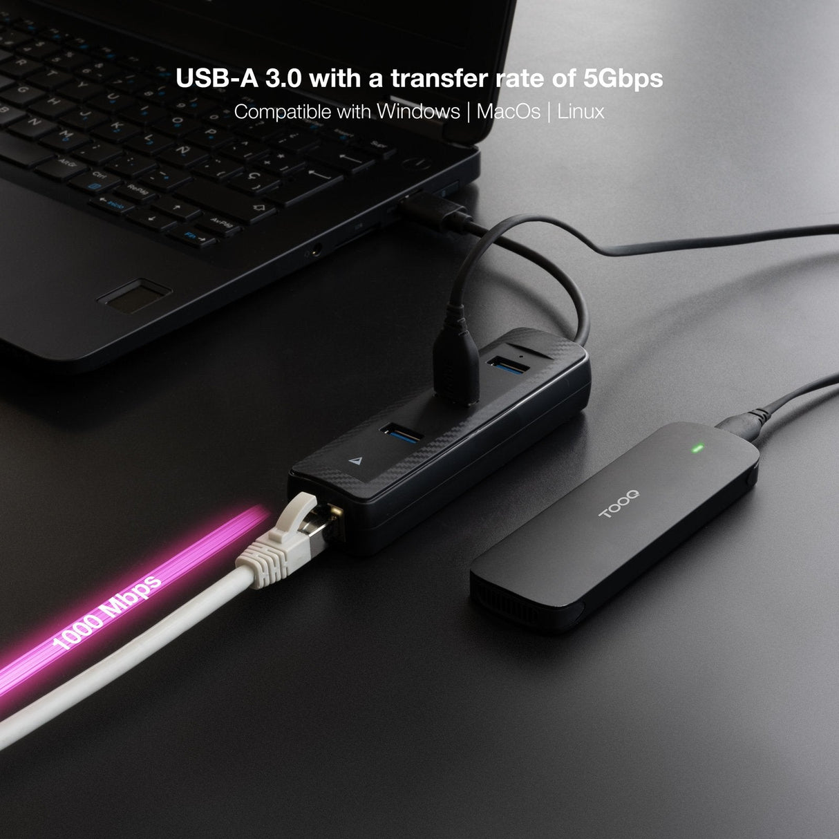 Hub Usb 3.0 Nanocable 10.16.4604 3xusb 1xrj45 Negro