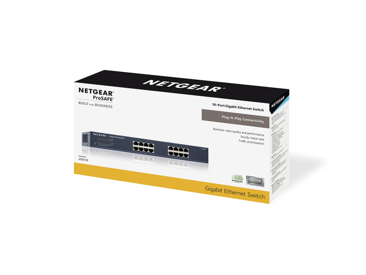 Netgear Jgs516, 20 ?S, No Administrado, Azul, 330 X 207 X 43 Mm, Alámbrico, 0 - 55 °C