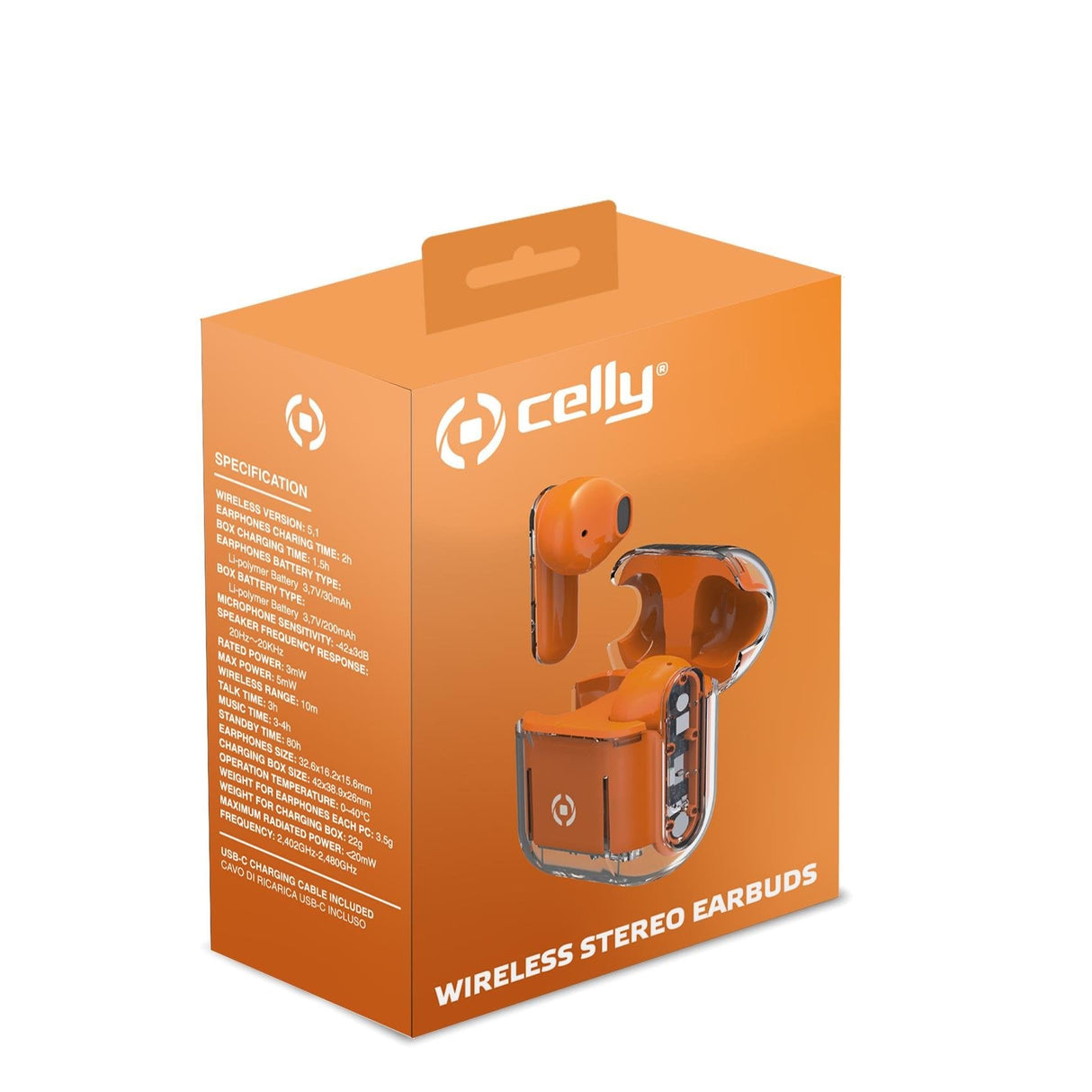 Celly Sheer Auriculares True Wireless Stereo (Tws) Naranja, Transparente