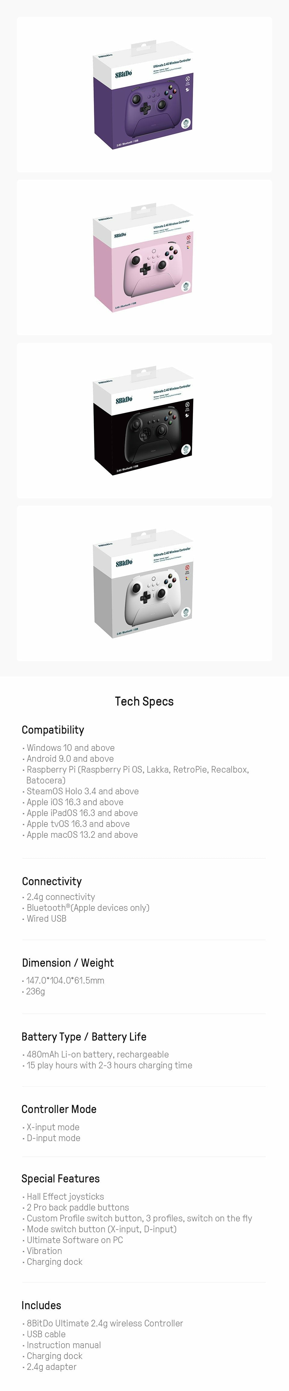 EAN 6922621504948 - 8Bitdo Ultimate Negro Bluetooth/RF/USB Gamepad Analógico Android, PC, iOS imagen 6