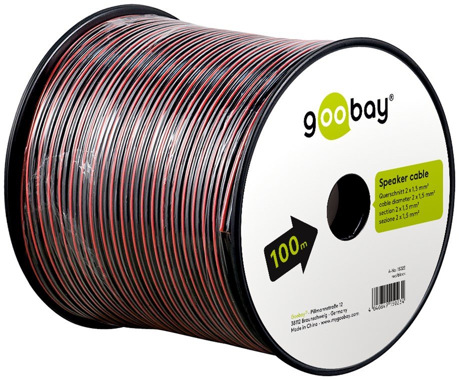 Bobina De 100 Metros Cable Altavoz Rojo-Negro 2x1,50mm Cca-Pvc  Cpr Eca Goobay