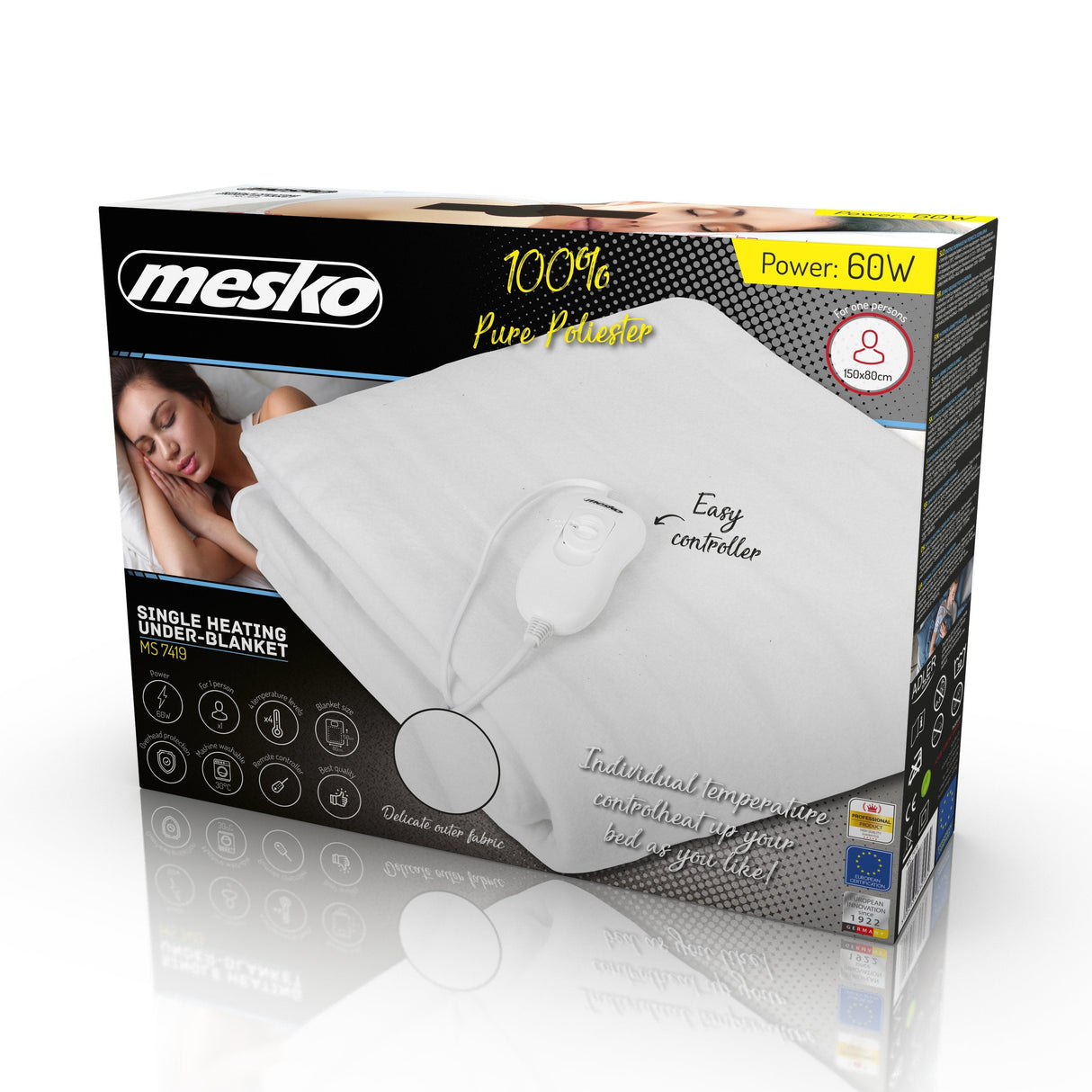 EAN 5902934832564 - Mesko Home MS 7419 manta eléctrica y almohadilla 60 W Blanco Poliéster imagen 6