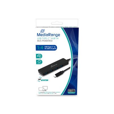 Hub Usb Tipo C A Usb 3.0 Mediarange 1:4 Negro