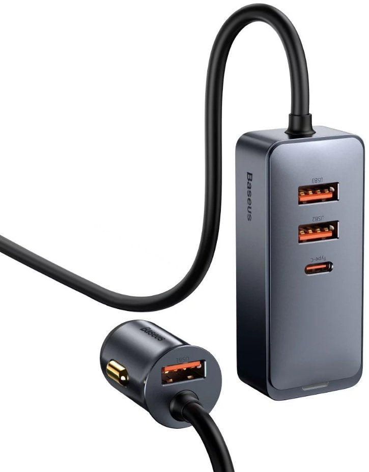 Baseus Rychlo Nabíjecka Do Auta S ProdluOvacím Kabelem 3x Usb-A, 1x Type-C 120w Edá