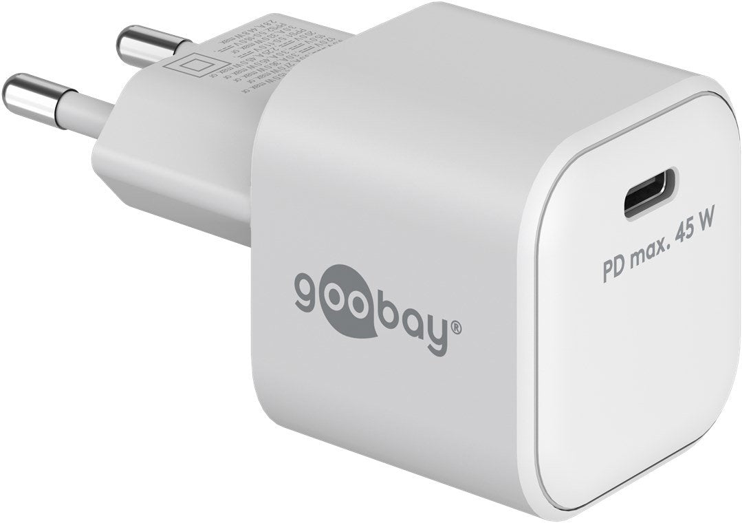 Cargador 45w Usb 1 Puert. Usb-C Blanco Gan Pd Salida Lateral Tamaño Nano Goobay