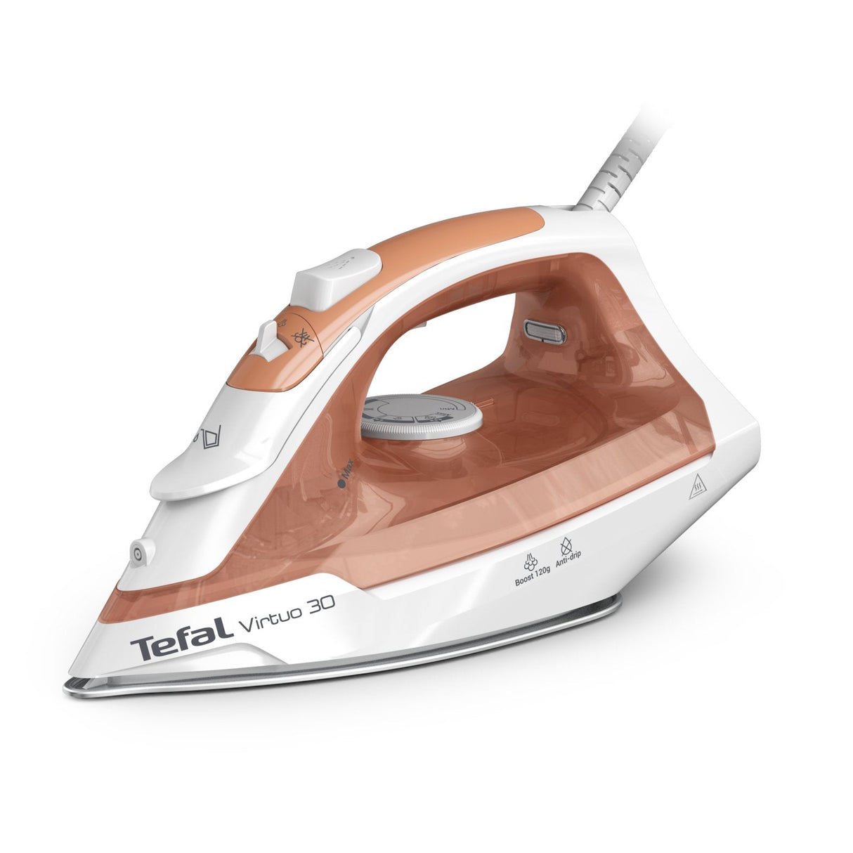 Tefal Virtuo 30 Fv2c40e0 Plancha Plancha Vapor-Seco Suela De Cerámica 2000 W Durazno, Blanco