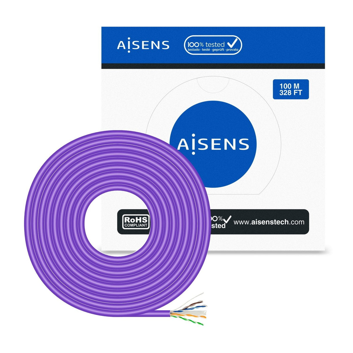 Aisens Bobina Cable Rj45 Lszh Cat.6 Utp Rigido Awg23 Cca (Aleacion) - 100m - Violeta