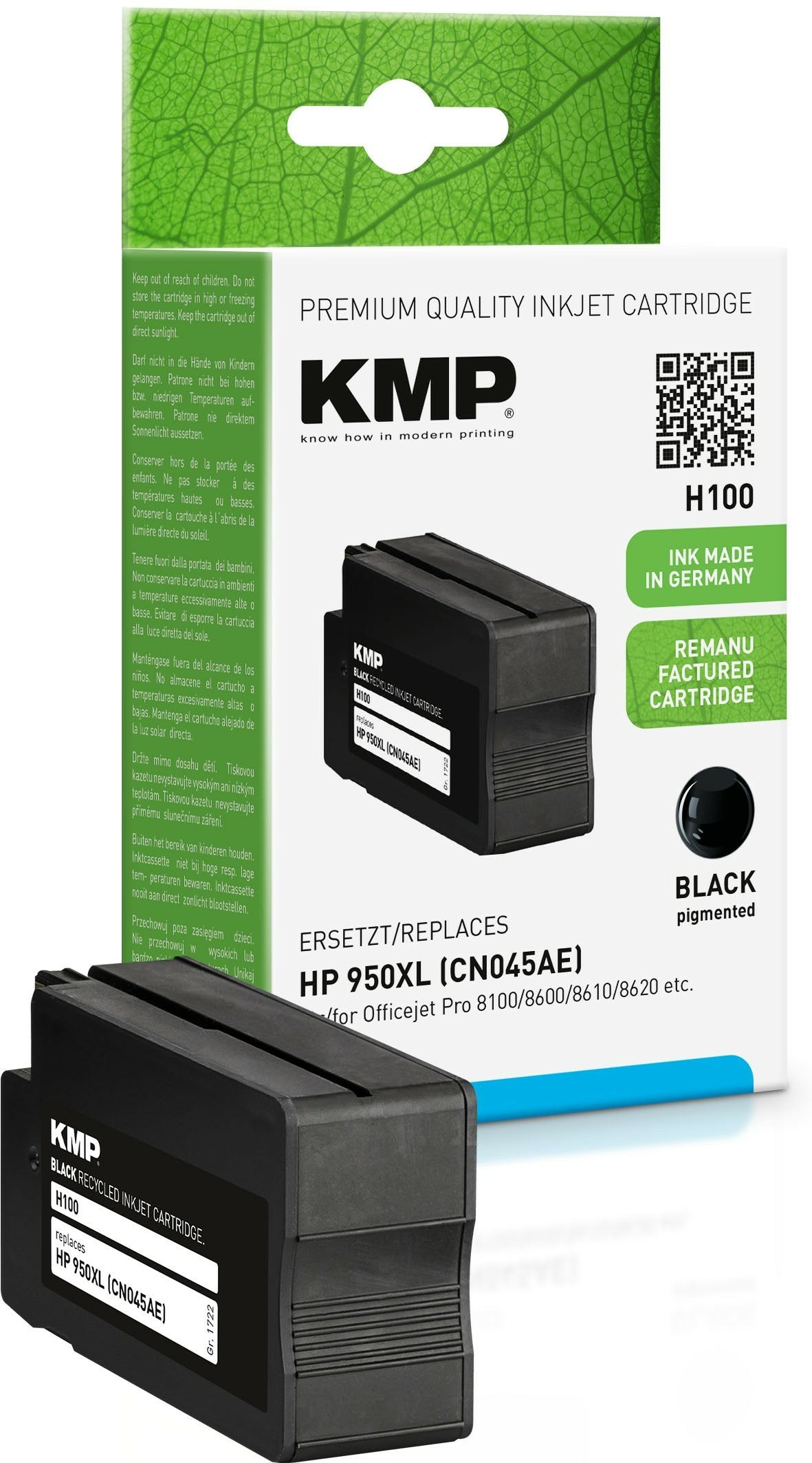 Cartucho Kmp Hp Cn045ae Nr.950xl Negro 2300 S. H100 Recargado
