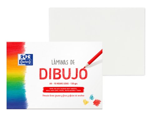 Oxford Láminas Para Dibujo Escolar Pack 10 Hojas 130gr A4 Liso Blanco