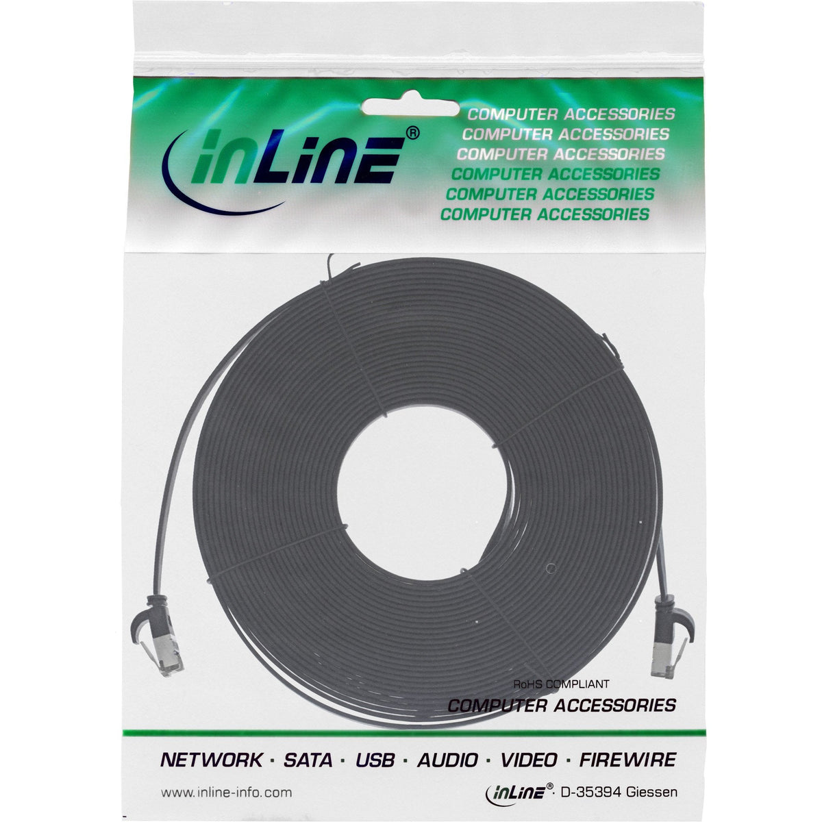 Cable De Red Plano Inline, U/Ftp, Cat.8.1, Tpe Libre De Halógenos, Negro, 5m