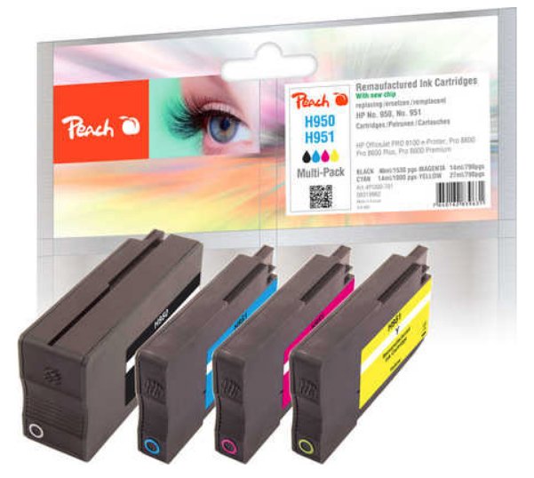 EAN 7640173430216 - Peach 0F319862 cartucho de tinta 4 pieza(s) Negro, Cian, Magenta, Amarillo imagen 1