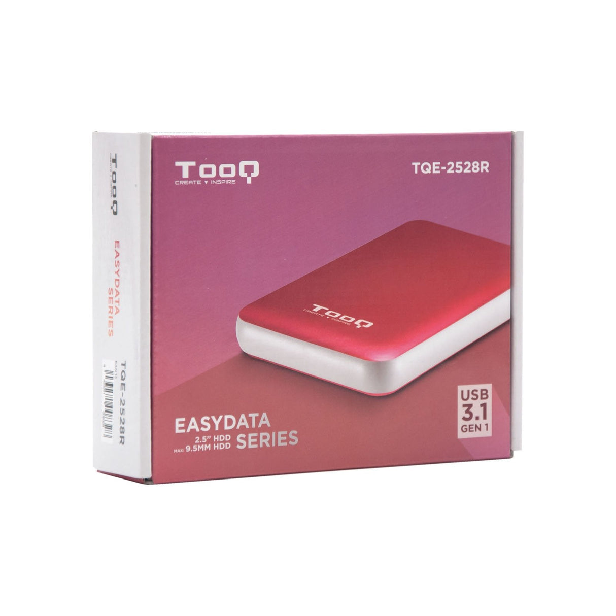 Tooq Carcasa Externa Hdd/Sdd 2.5" Hasta 9.5mm Sata Usb 3.0/3.1 Gen 1 - Sin Tornillos - Rojo/Blanco