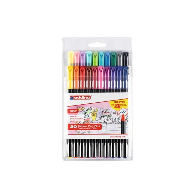 Edding Rotulador Punta De Fibra 1200 Estuche De 16 Colores Estándar + 4 Pastel