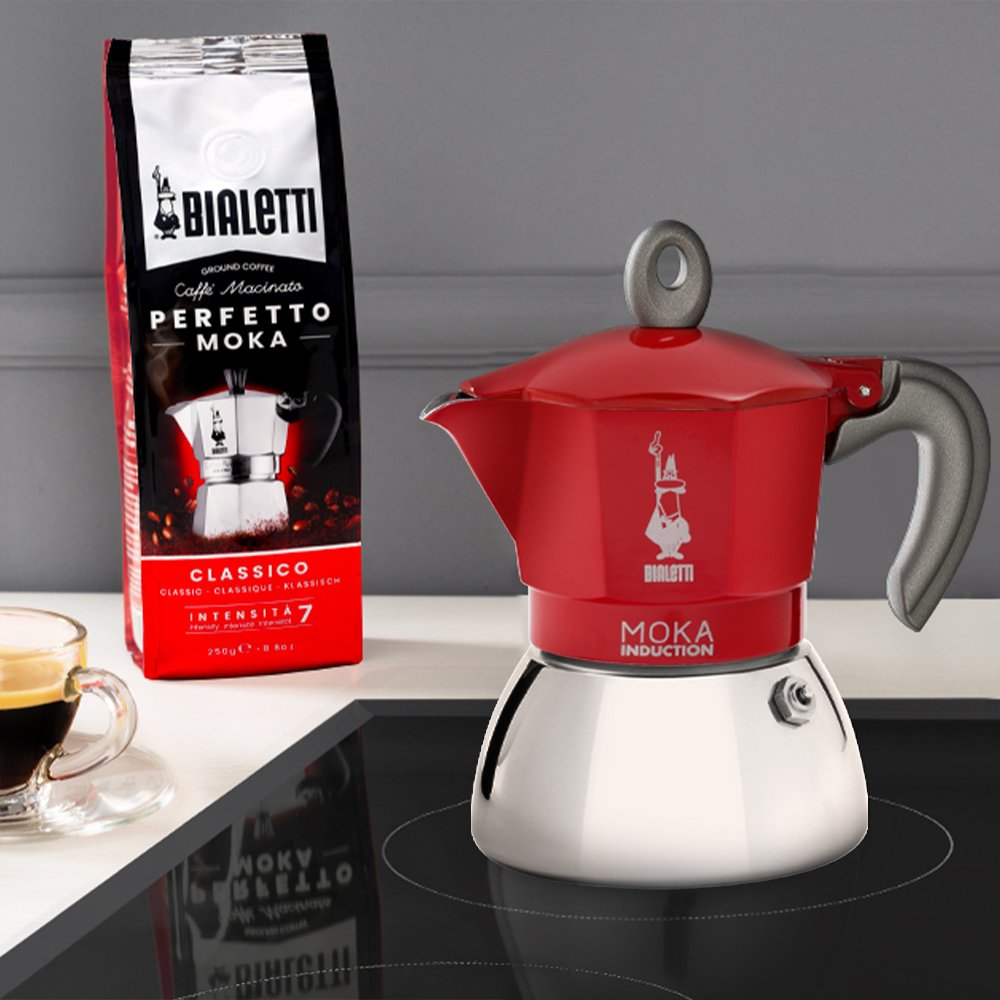 EAN 8006363029247 - Bialetti Moka induction Cafetera italiana 0,1 L Rojo, Plata imagen 3