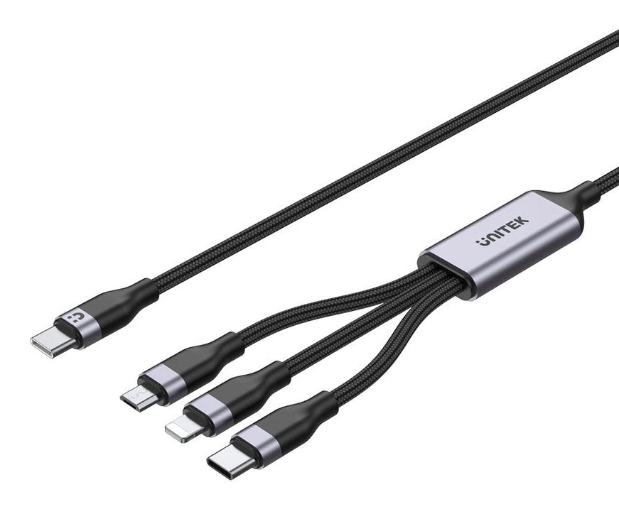 Cable Unitek C14101agy01-1.5m Usb-C 3in1 To Lightning Usb-C Micro Usb Multi Charging Black