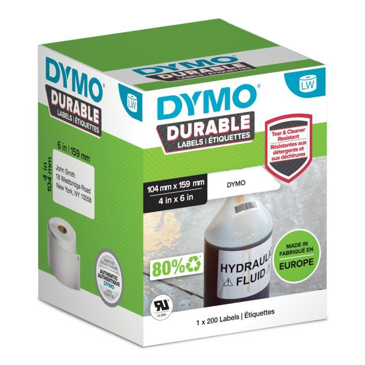 Dymo Durable Blanco Etiqueta Para Impresora Autoadhesiva