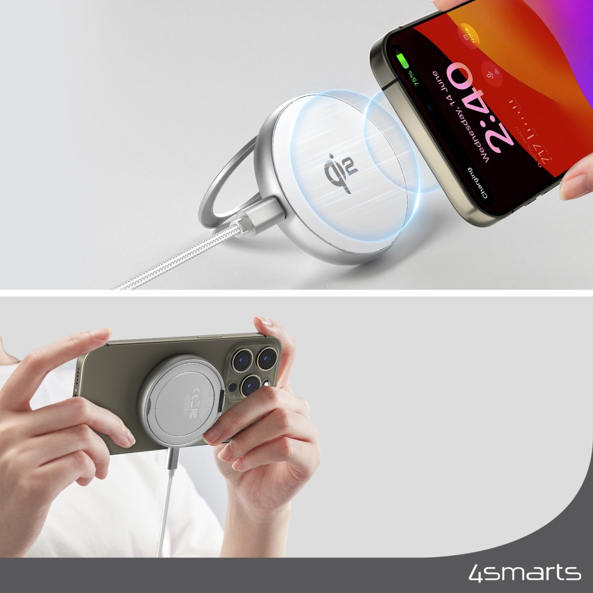 4smarts Qi2 Charger Kickstand Plata / Blanco