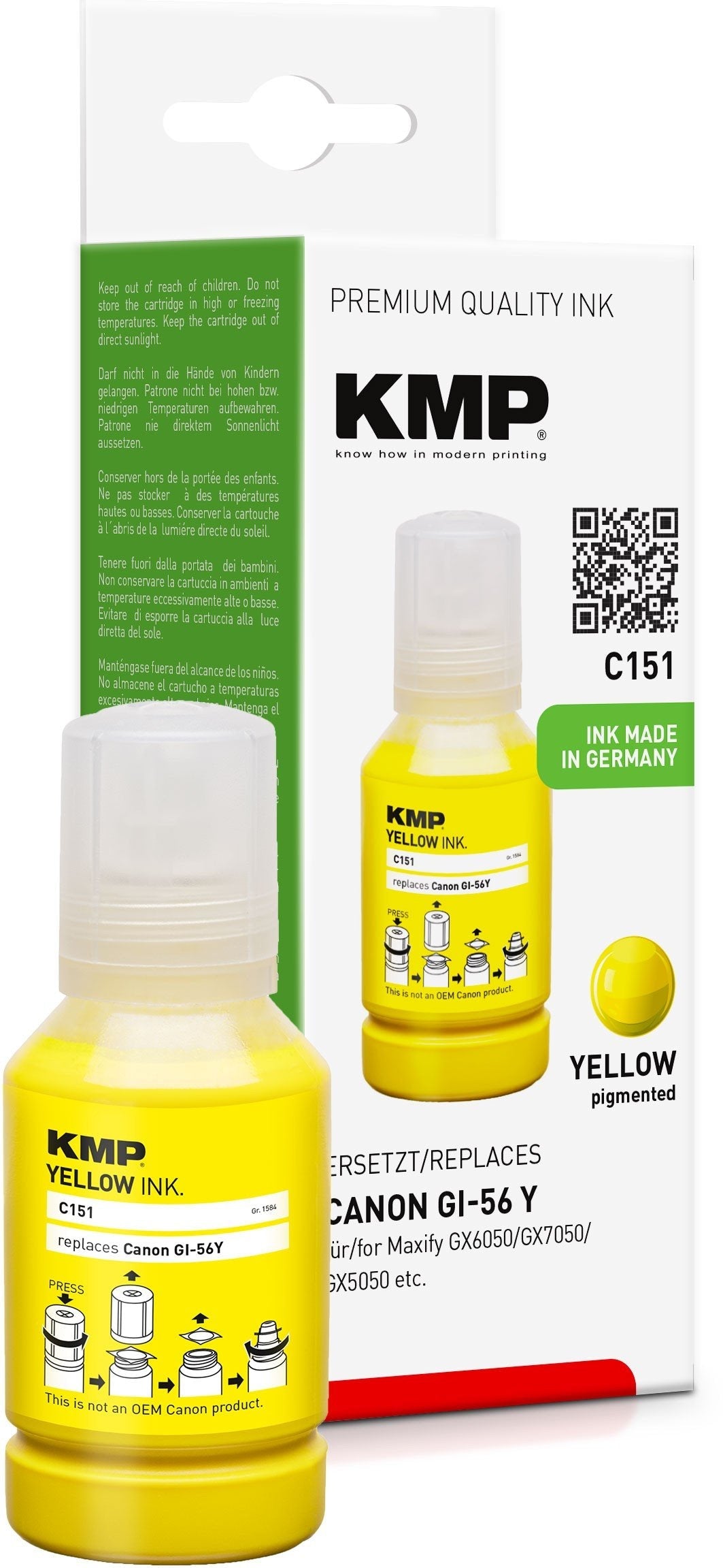 Kmp Cartucho Canon Maxify Gi56y Amarillo 14000 Copias C151 Compatible