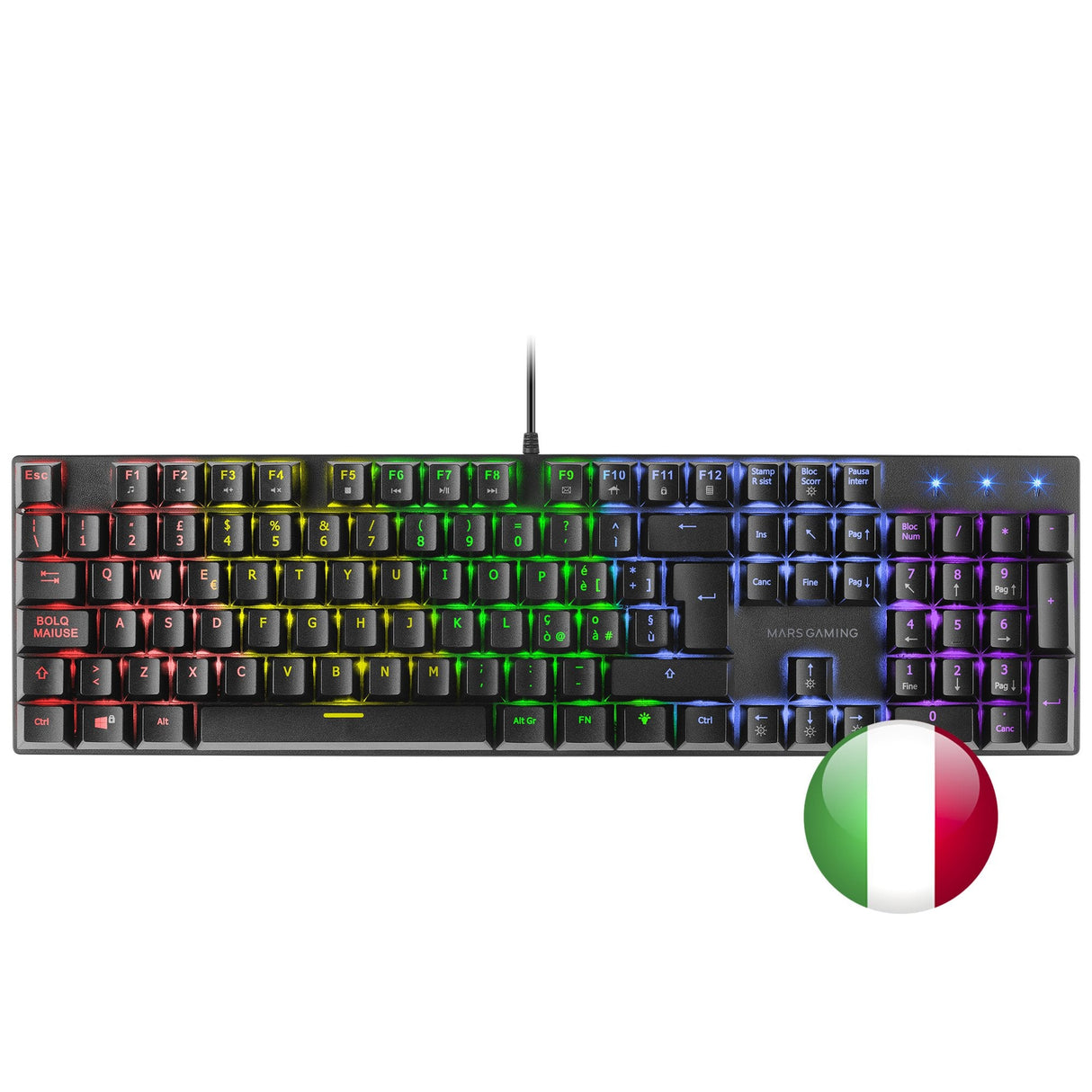 Teclado Italiano Mars Gaming Mk422 Negro Mecánico Gaming Rgb Antighosting Switch Mecánico Azul