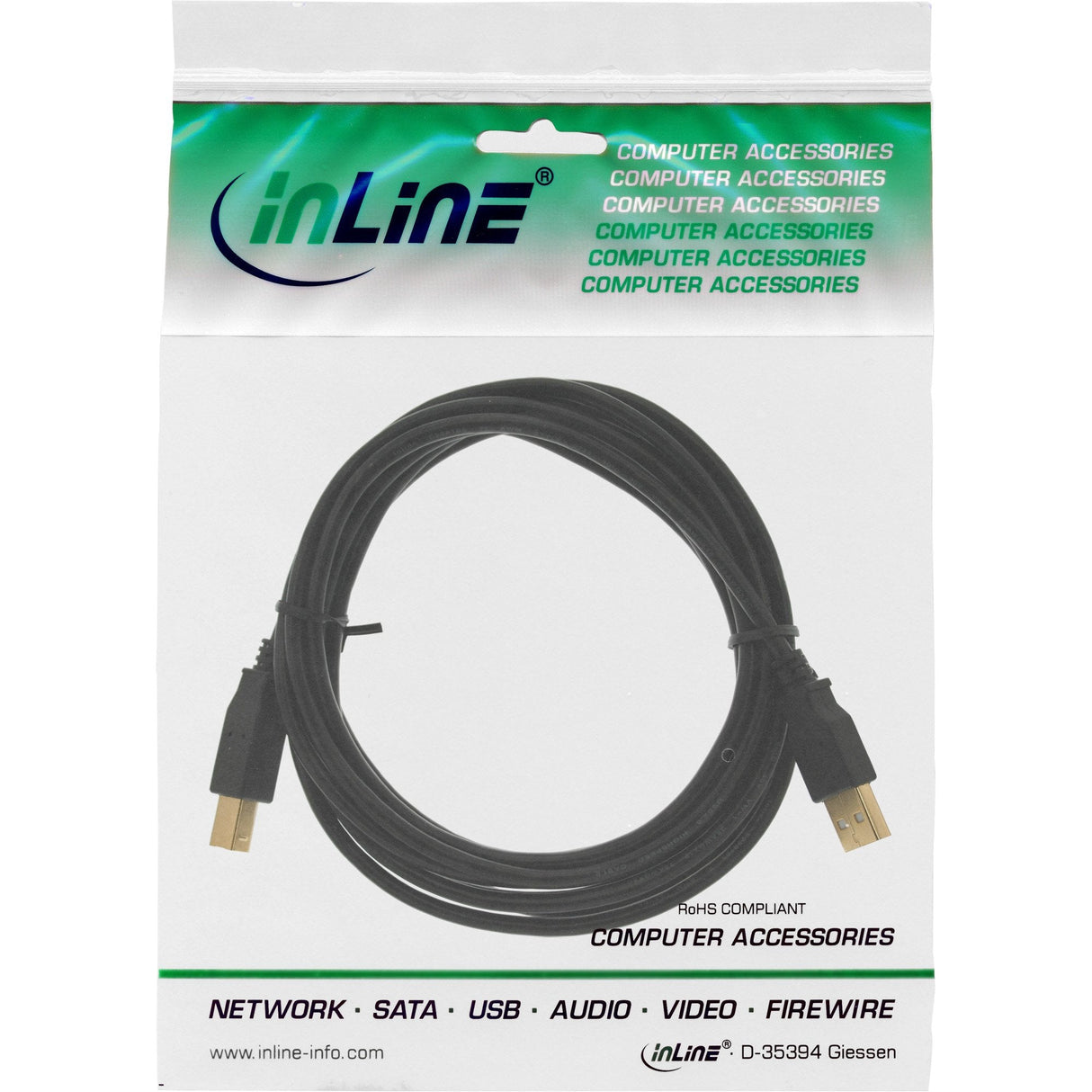 Cable Inline Usb 2.0 Tipo A A B Macho Negro 3m