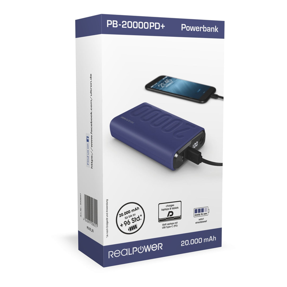 Powerbank Realpower Pb-20000 Pd+ Midnight Blue