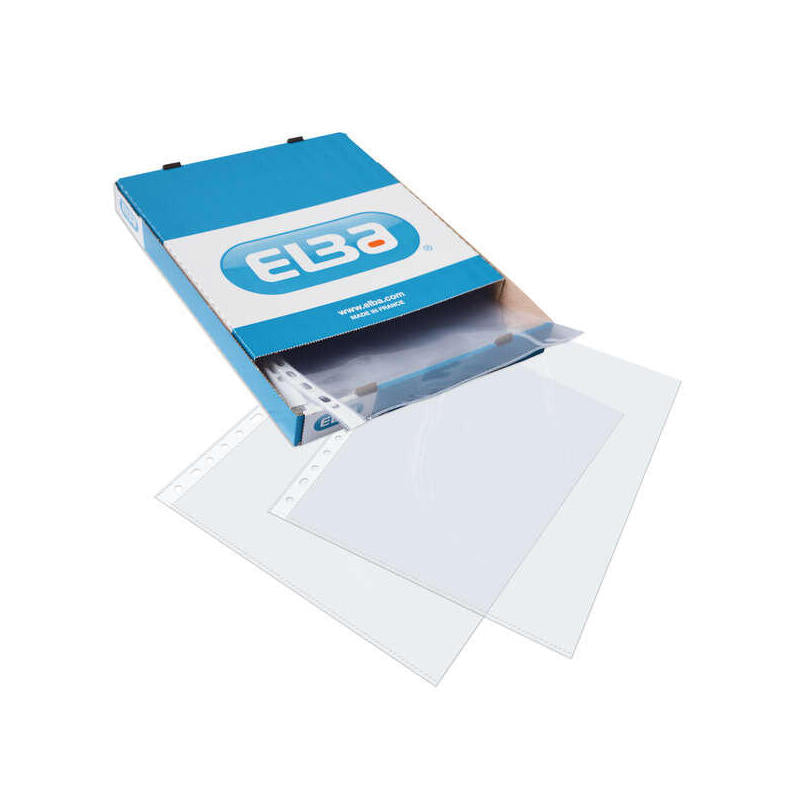 Elba Fundas Multitaladro Extra Caja De 100 Folio Pp 105? - Resistente Polipropileno De 105? - Tamaño Folio -