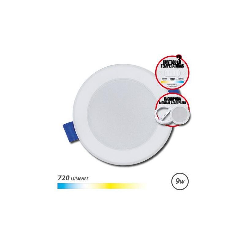 Elbat Downlight Circular 9w - 720lm - Selector 3 Temperaturas+Sobrepared - Blanco