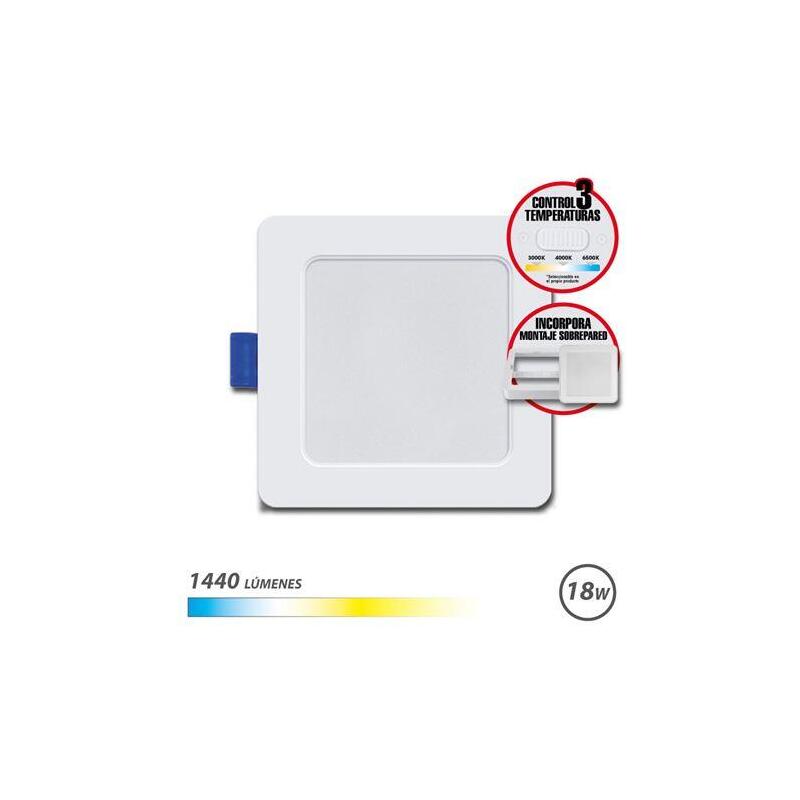 Elbat Downlight Cuadrado 18w - 1440lm - Selector 3 Temperaturas + Sobrepared - Blanco