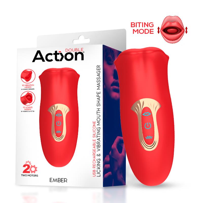 Ember Masajeador Forma Boca Con Lameteo Y Vibración Usb Silicona