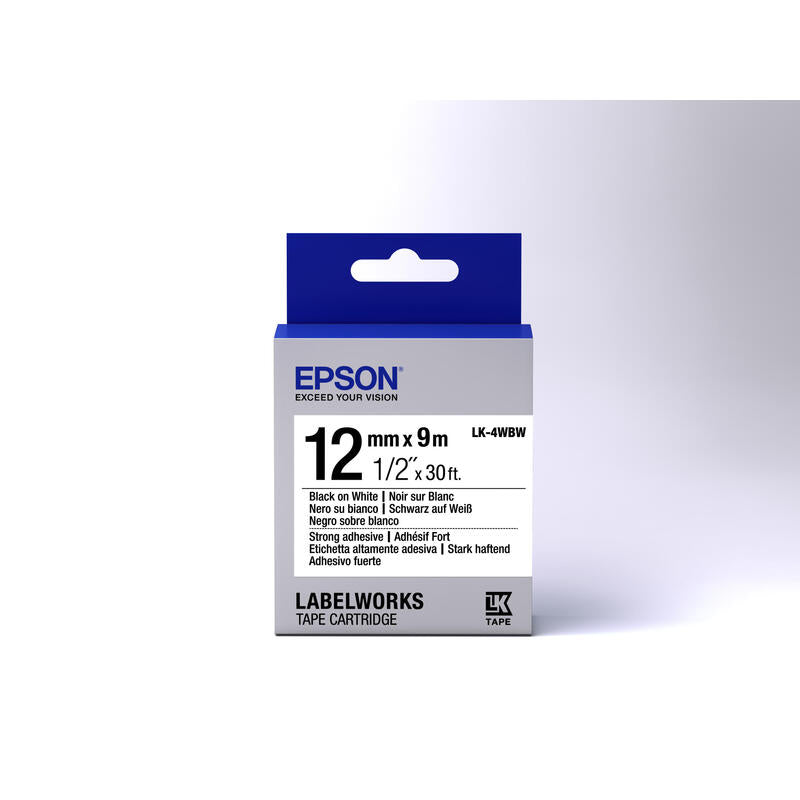 Epson Labelworks Etiqueta Blanco Adhesivo Fuerte/Negro-12mm (Lk-4wbw)