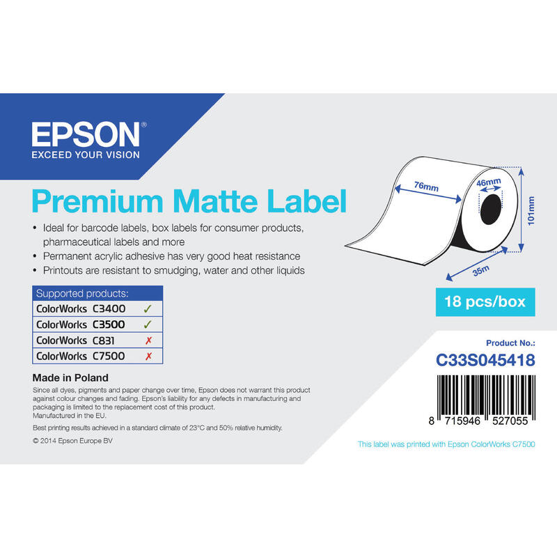 Epson Premium, 76mm X 35m, 163 G/M²