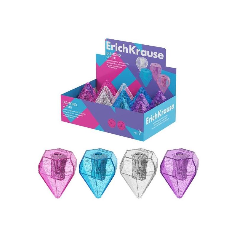 Erichkrause Diamond Expositor Con 12 Sacapuntas Con Contenedor - Plastico - Cuchilla Niquelada De Acero Al Carbono -