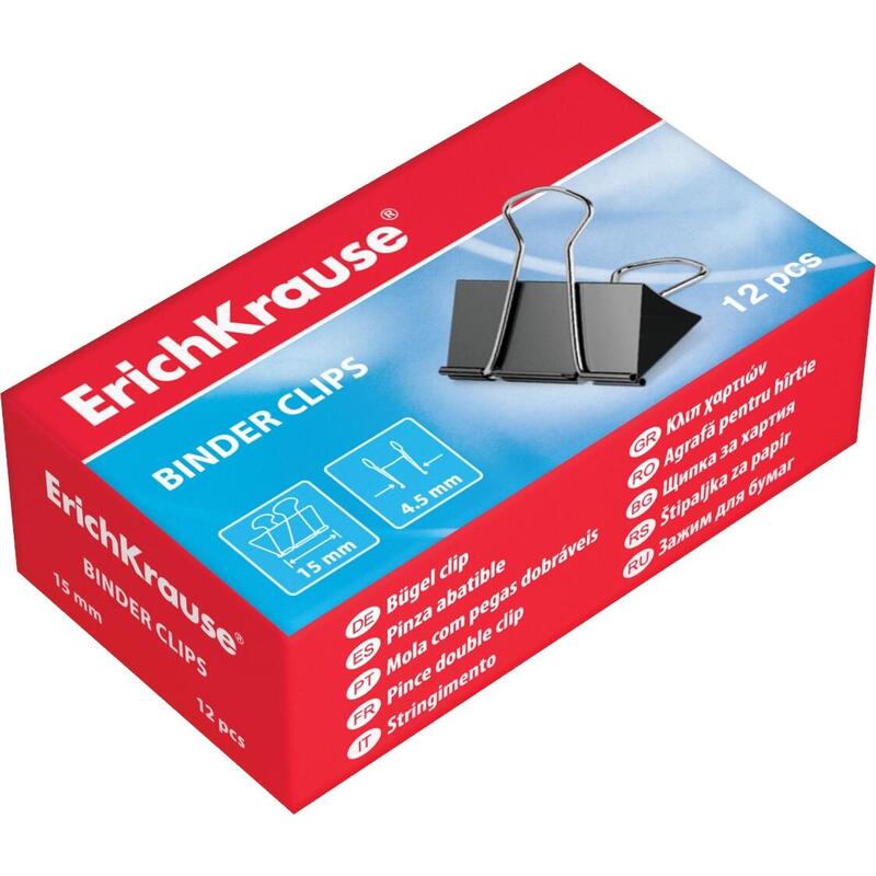Erichkrause Pinzas Para Papeles - 15mm - Alta Resistencia - Color Metalico