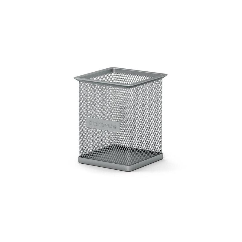 Erichkrause Portalapices Cuadrado Compass Classic - Organizacion Comoda En El Escritorio - Material Calado Ligero - Color Plata