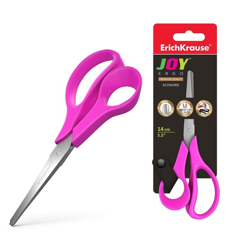 Erichkrause Tijeras Joy Ergo - Cuchillas De Acero Inoxidable - Extremos Redondeados - Resistente A La Corrosion - Mangos Ergonomicos - Color Variado