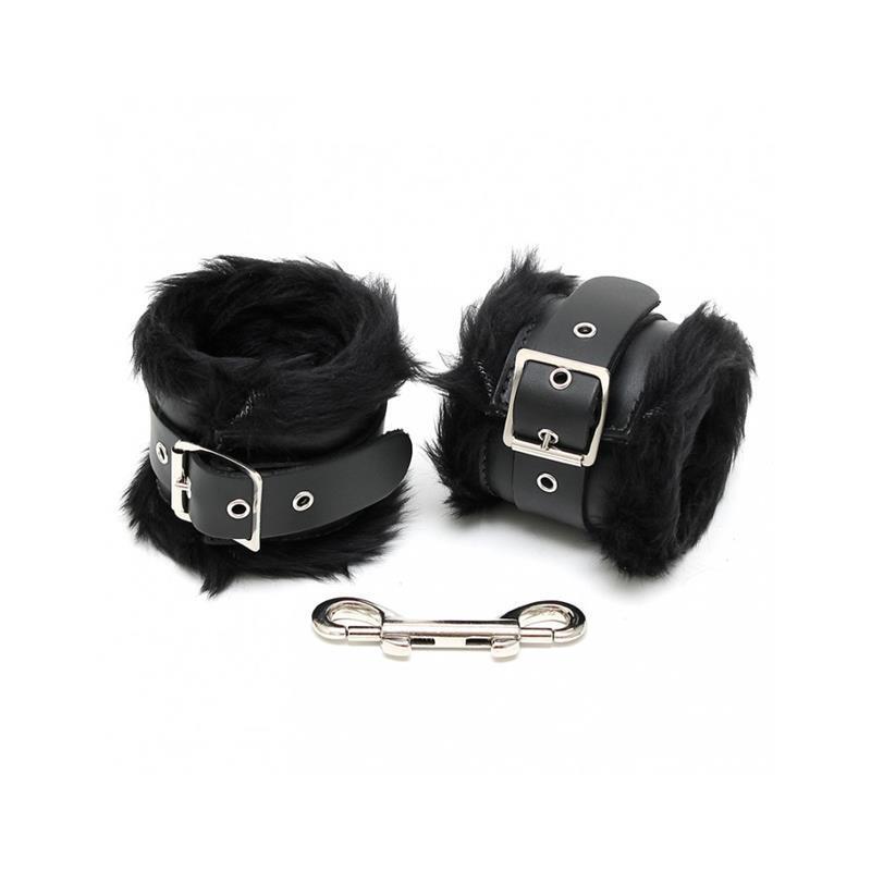Esposas Para Pies Cuero Y Pelo Negro 7cm