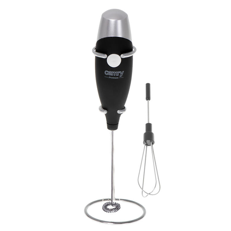 Espumador De Leche Camry Cr 4501 Con Accesorio De Batidor Y Soporte, Acero Inoxidable Negro