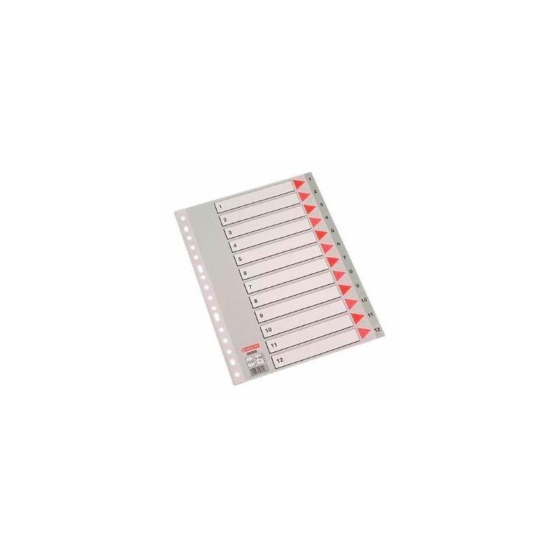 Esselte Índice Numérico Multitaladro 1-12 Polipropileno Folio Gris Con Carátula Índice Cartón Color