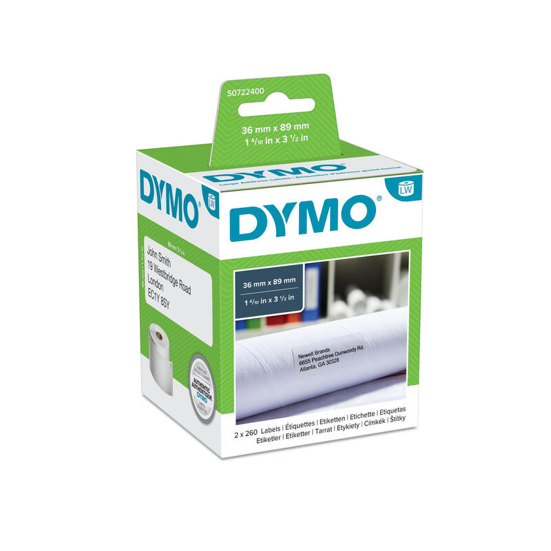 Etiqueta Dymo Label Writer Papel Para Direcciones. 260 X2 Rollos Blancas De 89x36mm