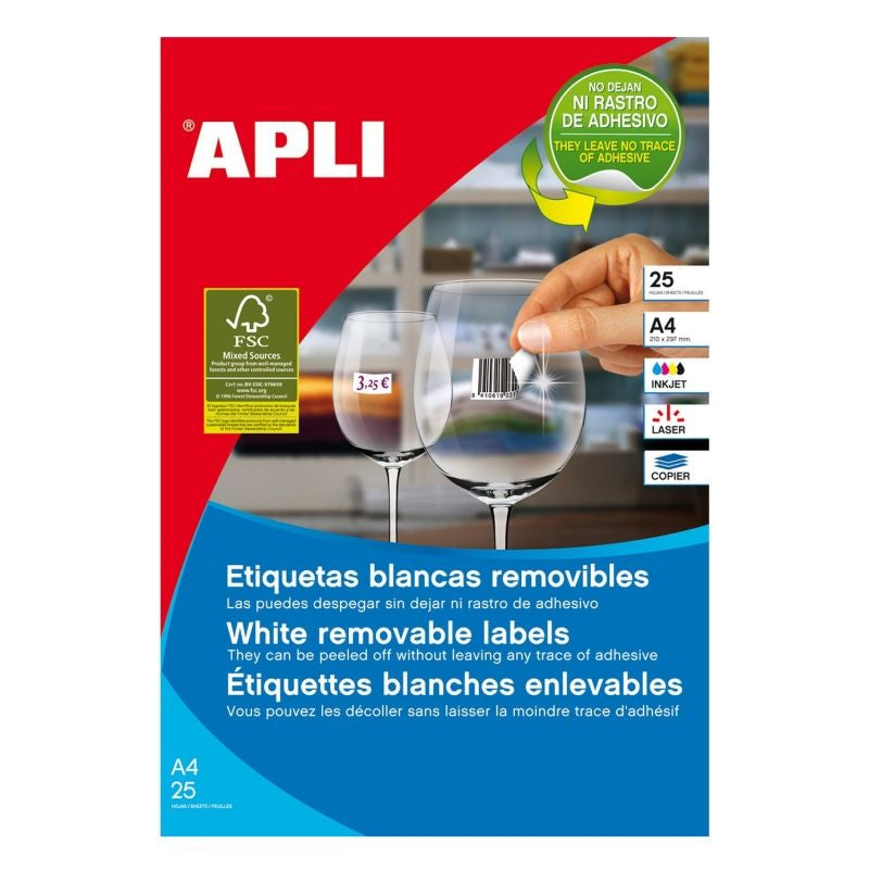 Apli Pack De 4.400 Etiquetas Rectangulares 48,5 X 25,4mm - 100 Hojas Por 44 Etiquetas - Adhesivo Removible - Cantos