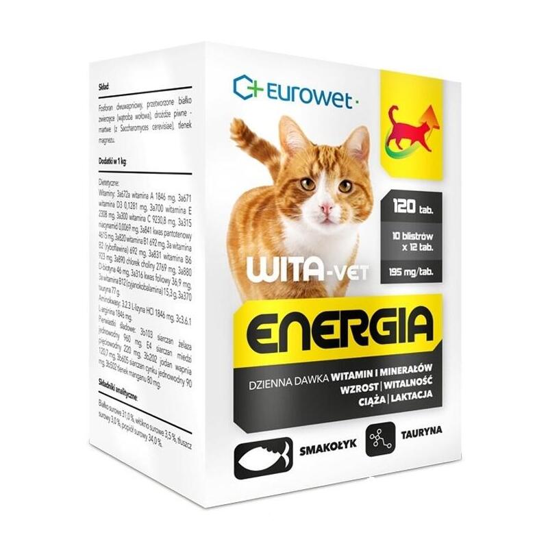 Eurowet Wita-Vet Energia - Suplementos Para Gatos - 120 Tabletas