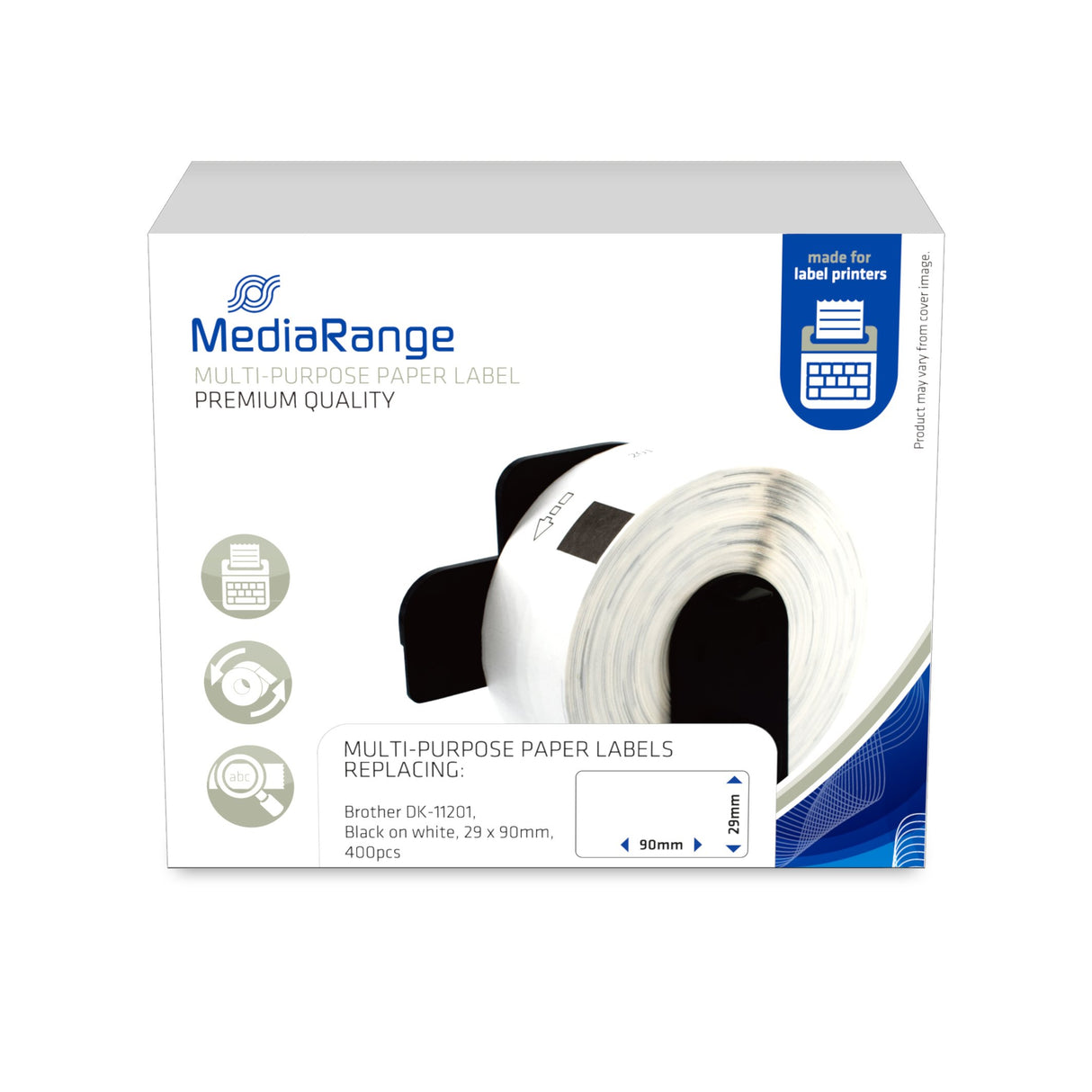 EAN 4260459618058 - MediaRange ge Schriftband 29x90mm schwarz/weiß Brother DK-11201 400Stk imagen 2